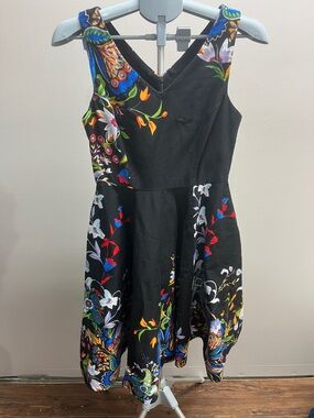 Black Floral Fit-and-Flare Dress